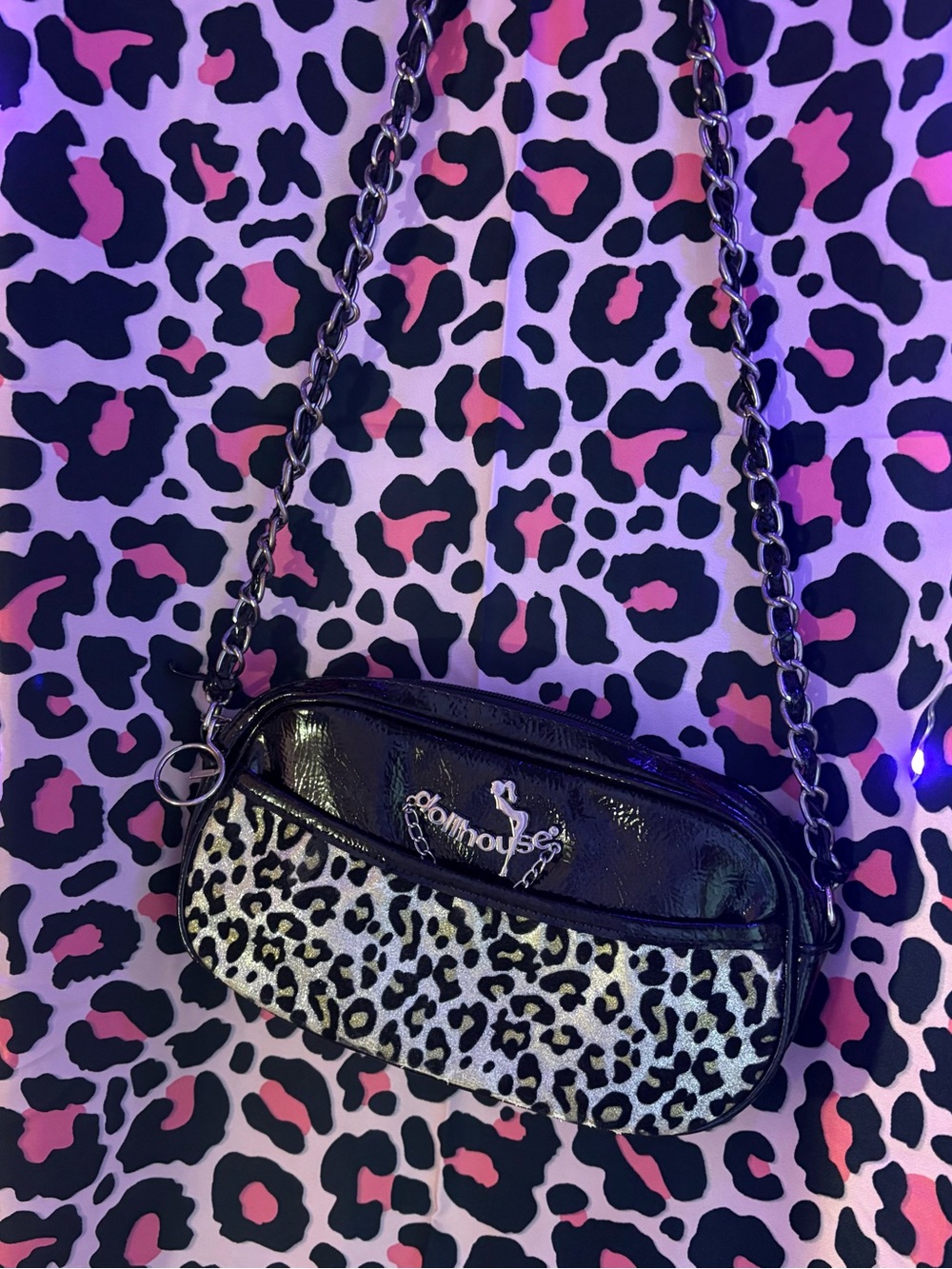 Dollhouse Black and Silver Animal Print Shoulder Bag